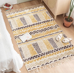 Boho Vintage Cotton and Linen Tassels Floor Rug - mansite / 1200mm x 1700mm - Level Decor