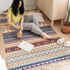Boho Vintage Cotton and Linen Tassels Floor Rug - taluo / 1200mm x 1700mm - Level Decor