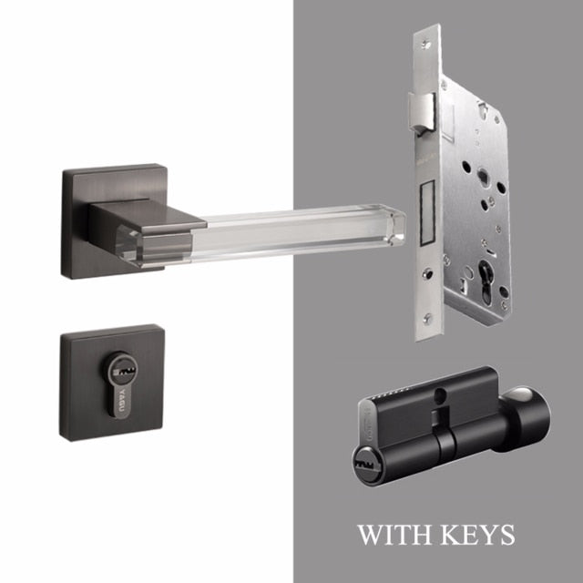 Crystal texture Door Handle - Black with Lock - Level Decor