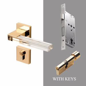 Crystal texture Door Handle - Gold with Lock - Level Decor