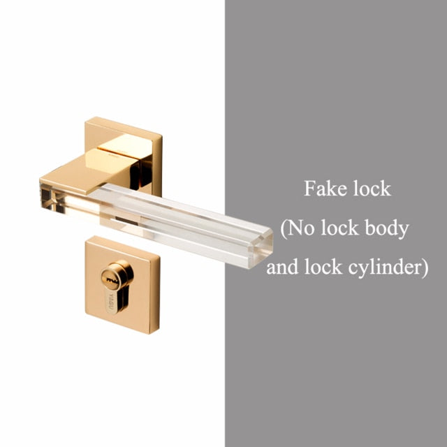 Crystal texture Door Handle - Gold with Dummy Lock - Level Decor