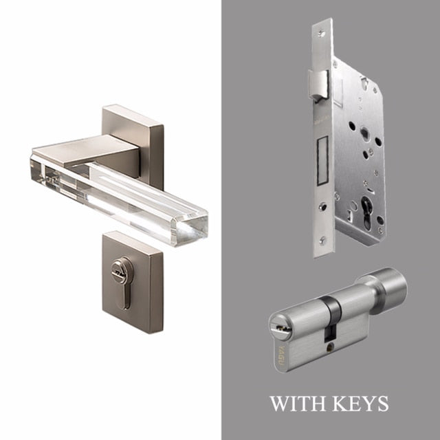 Crystal texture Door Handle - Silver with Lock - Level Decor