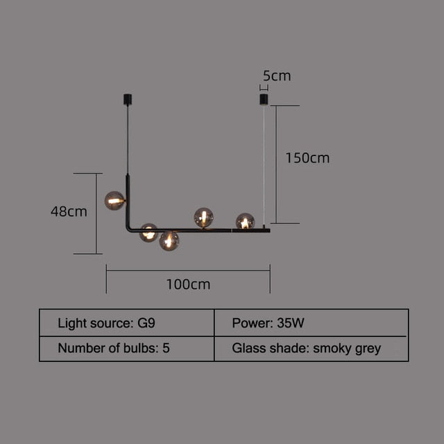 Stylish Metal And Glass Kitchen Island Chandelier Lamp - 100cm smoky gray / neutral white - Level Decor