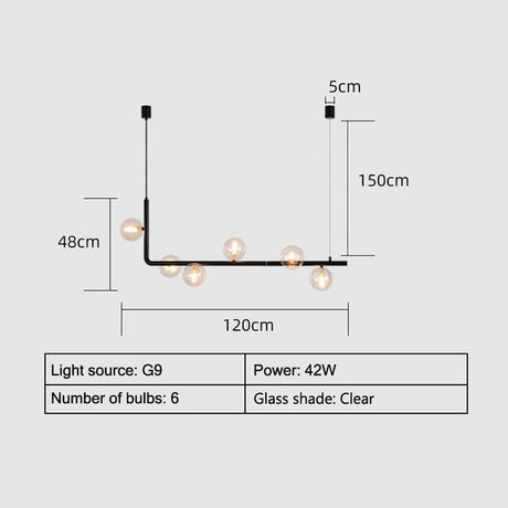 Stylish Metal And Glass Kitchen Island Chandelier Lamp - 120cm clear / warm white - Level Decor