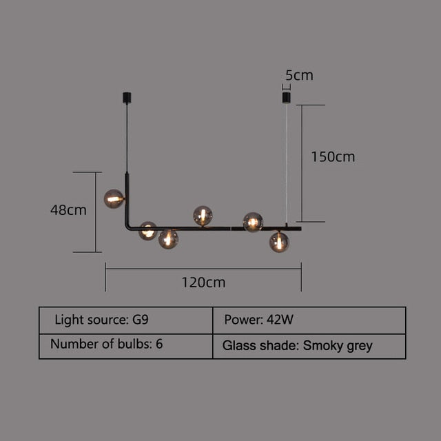 Stylish Metal And Glass Kitchen Island Chandelier Lamp - 120cm smoky gray / neutral white - Level Decor