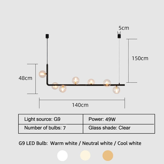 Stylish Metal And Glass Kitchen Island Chandelier Lamp - 140cm clear / cool white - Level Decor