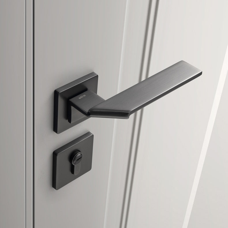Space Folding Bedroom Door Handle with Lock - Grey / 72mm / 55mm - Level Decor