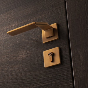 Space Folding Bedroom Door Handle with Lock - Brushed Gold / 72mm / 55mm - Level Decor