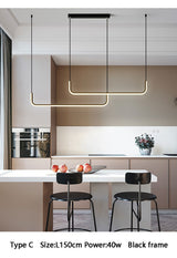 Minimalist Nordic Pendant Light - L150cm / Black frame / Warm white - Level Decor