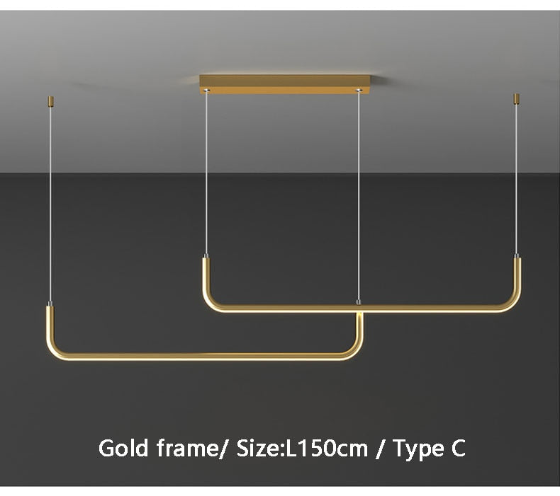 Minimalist Nordic Pendant Light - L150cm / Gold frame / Warm white - Level Decor
