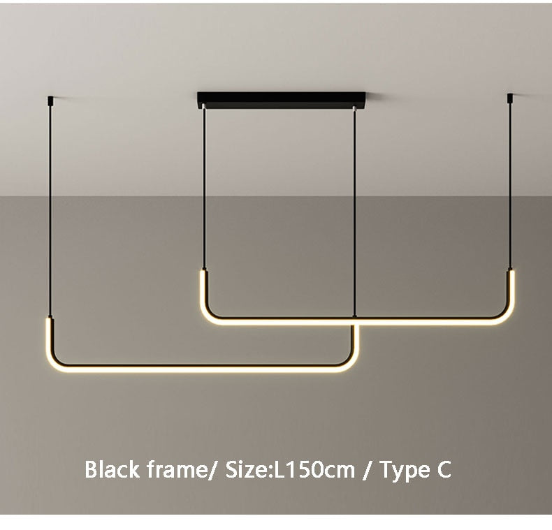 Minimalist Nordic Pendant Light - L150cm / Black frame / With remote control - Level Decor